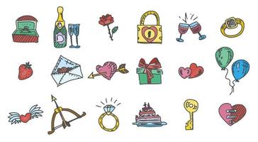 Valentijnsdag heldere stickers pictogrammen nieuwe tekeningen vector