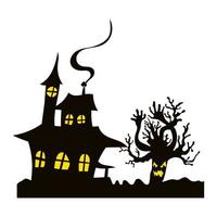 enge huis en boom halloween. illustratie plat vector