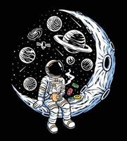 astronauten die koffie drinken en donuts eten op de maanillustratie