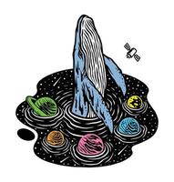 walvissen zwemmen in de zee van sterren illustratie vector