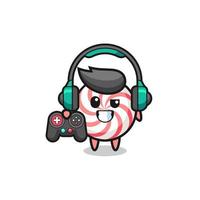 swirl lolly gamer-mascotte met een gamecontroller vector