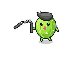 cartoon van cactus met nunchaku vector