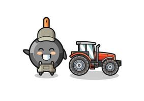 de mascotte van de braadpanboer die naast een tractor staat vector