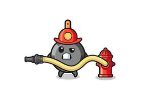 koekenpan cartoon als brandweerman mascotte met waterslang vector