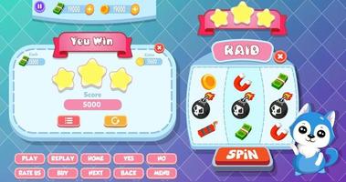 casual game ui-menupop-ups met knoppen en game-items vector