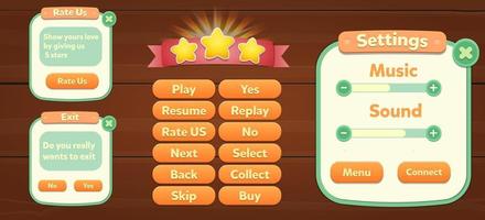 casual game ui-menupop-ups met knoppen en game-items vector