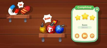 casual game ui-menupop-ups met knoppen en game-items vector