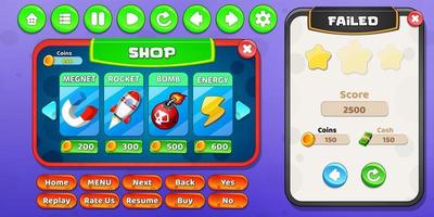 casual game ui-menupop-ups met knoppen en game-items vector