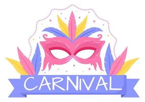 gelukkige carnaval viering achtergrond vectorillustratie. mensenfestival met kleurrijk feest, confetti, dans, muziek en heldere kostuums voor poster vector