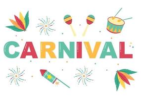 gelukkige carnaval viering achtergrond vectorillustratie. mensenfestival met kleurrijk feest, confetti, dans, muziek en heldere kostuums voor poster vector