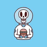 astronautenschedel met hamburger. illustratie voor t-shirt, poster, logo, sticker of kleding merchandise. vector