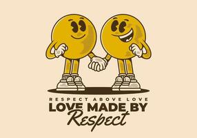 liefde gemaakt door respect. wijnoogst karakter van twee bal hoofd, in hand- in hand- houding vector