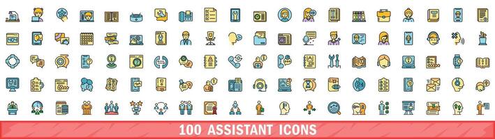100 assistent pictogrammen set, kleur lijn stijl vector