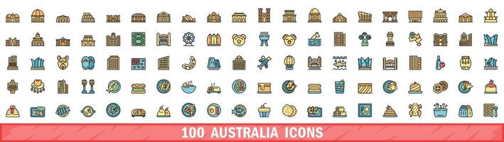100 Australië pictogrammen set, kleur lijn stijl vector