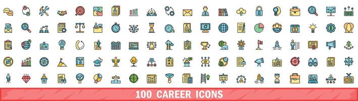 100 carrière pictogrammen set, kleur lijn stijl vector