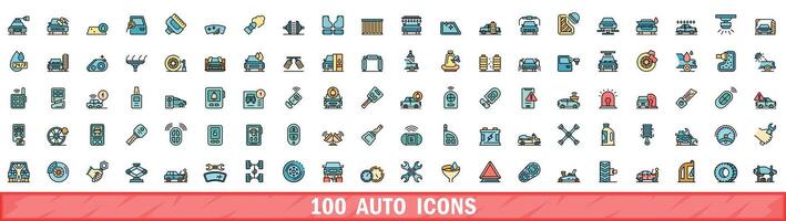 100 auto pictogrammen set, kleur lijn stijl vector