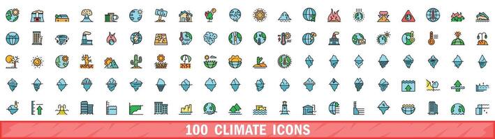 100 klimaat pictogrammen set, kleur lijn stijl vector