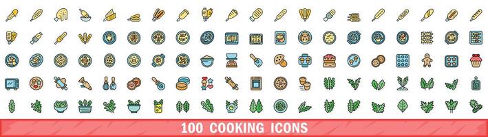 100 Koken pictogrammen set, kleur lijn stijl vector