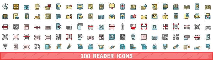 100 lezer pictogrammen set, kleur lijn stijl vector