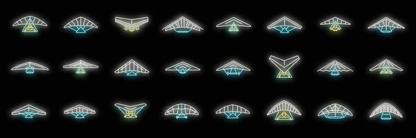 hangen zweefvliegtuig pictogrammen reeks vector neon