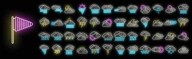 bewolkt weer pictogrammen instellen vector neon