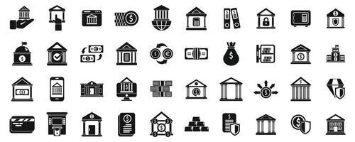 centraal bank pictogrammen reeks gemakkelijk vector. bedrijf huis gebouw vector