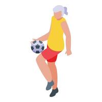 senior vrouw Speel bal icoon isometrische vector. sport voetbal buitenshuis vector