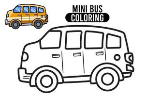 kleur bladzijde schets van tekenfilm mini bus. professioneel vervoer. kleur boek voor kinderen. schets vector illustratie geïsoleerd Aan wit