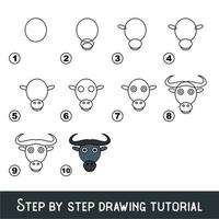 kinderspel om tekenvaardigheid te ontwikkelen met eenvoudig spelniveau voor kleuters, educatieve tutorial voor het tekenen van buffels. vector