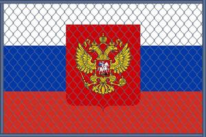 vector illustratie van de vlag en jas van armen van Rusland onder de rooster. concept van isolationisme.