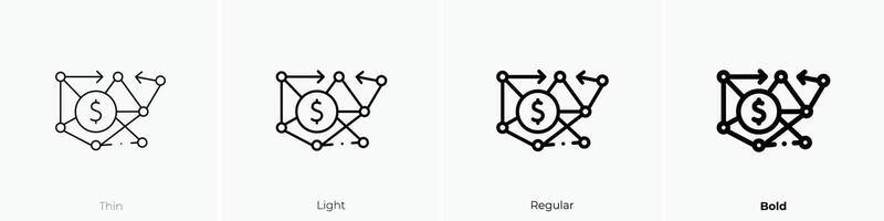 geld stromen icoon. dun, licht, regelmatig en stoutmoedig stijl ontwerp geïsoleerd Aan wit achtergrond vector