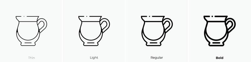 melk pot icoon. dun, licht, regelmatig en stoutmoedig stijl ontwerp geïsoleerd Aan wit achtergrond vector