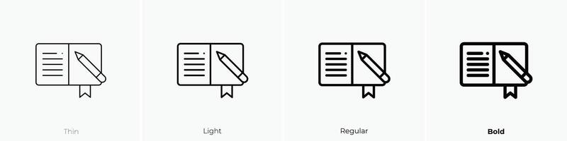 notitieboekje icoon. dun, licht, regelmatig en stoutmoedig stijl ontwerp geïsoleerd Aan wit achtergrond vector