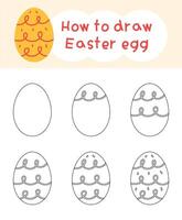 hoe naar trek Pasen ei tekenfilm stap door stap voor kind boek, lente, kleur boek en onderwijs vector