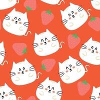 naadloos patroon met schattig tekenfilm katten en aardbeien voor kleding stof afdrukken, textiel, geschenk omhulsel papier. kinderen kleurrijk vector, vlak stijl vector