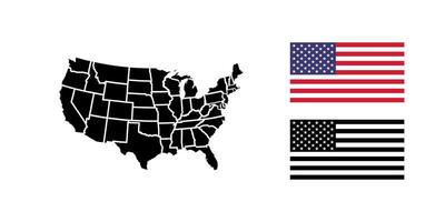 Verenigde Staten van Amerika kaart met staten. Verenigde Staten van Amerika vlag. vector pictogrammen