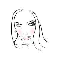 illustratie van vrouwen lang haar stijlicoon, logo vrouwen gezicht op witte achtergrond, vector