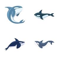 moordenaar walvis pictogrammen reeks tekenfilm vector. weinig tekenfilm schattig orka vector