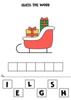 spelling spel voor kinderen. cartoon kerst slee. vector