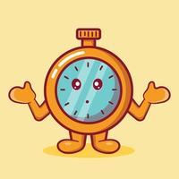 schattige stopwatch mascotte met verward gebaar geïsoleerde cartoon in vlakke stijl vector
