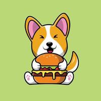 schattige corgi-hond met hamburgerillustratie vector