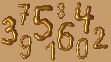 reeks van goud geïsoleerd nummers. goud geel metalen figuur. folie symbool. helder metalen 3d, realistisch vector illustratie