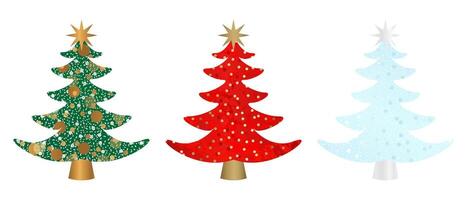 Kerstmis boom verzameling geïsoleerd . groente, goud rood en zilver blauw decoratie vector