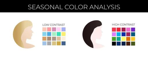 seizoensgebonden kleur analyse laag en hoog contrast illustratie met kleur stalen en blond en zwart haar- vrouw vector