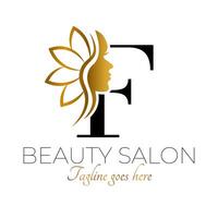 f brief eerste schoonheid merk logo ontwerp in zwart en goud vector