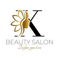 X brief eerste schoonheid merk logo ontwerp in zwart en goud vector