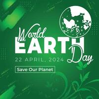 een groen poster met een wereld aarde dag sociaal media post sjabloon vector