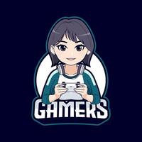 schattig Aziatisch gamer meisje in capuchon logo vector
