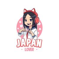 kawaii Japan minnaar mascotte logo tekenfilm meisje. geschikt voor podcast, blogger, vlogger of wimpel vector