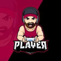 gespierd gebaard Mens gamer mascotte karakter voor gaming esport logo ontwerpen vector